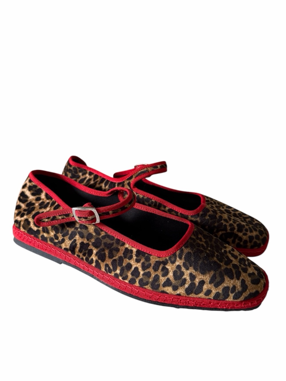Due Lune Italy Leopard Print Red Trim Mary Jane Flats EU 39